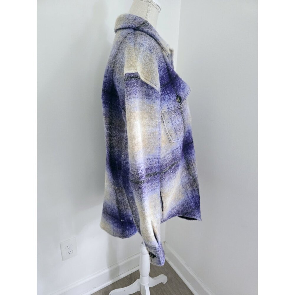 Wilfred Free The Ganna Aritzia Wool Plaid Elaine Violet Purple Shirt Jacket XL - Picture 8 of 13